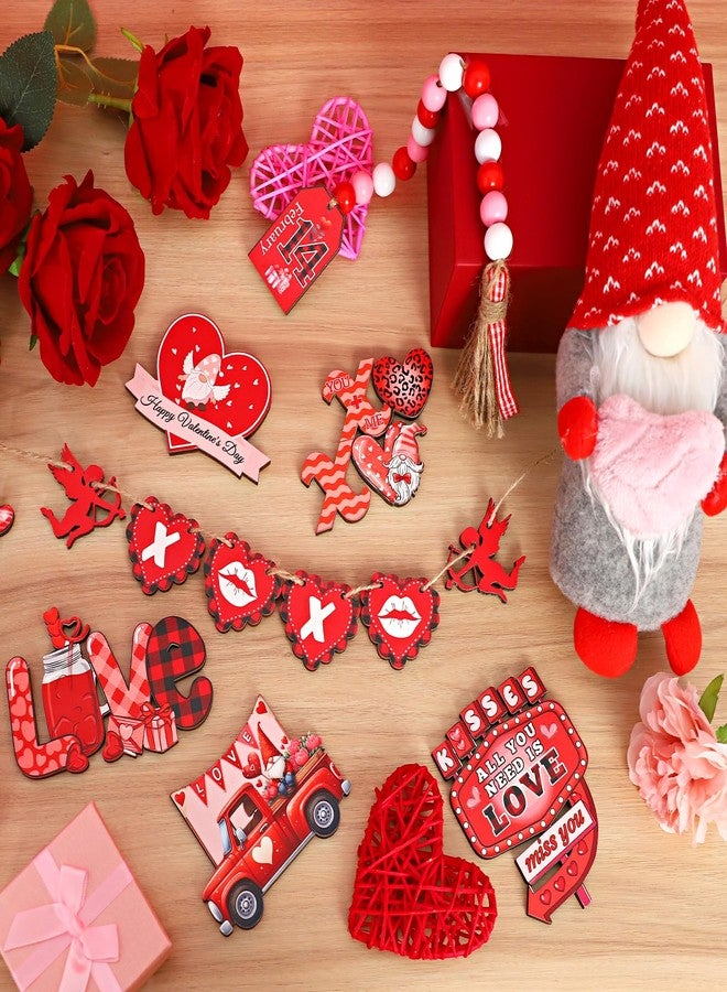 FINDRICH 16 Pcs Valentines Day Tiered Tray Decororations Set, Valentine Gnome Tiered Tray Decor-Valentine Gnome Plush Valentine Wood Signs Valentine Decorations for Home Kitchen Table Valentines Day Gift (Red) - Image 2